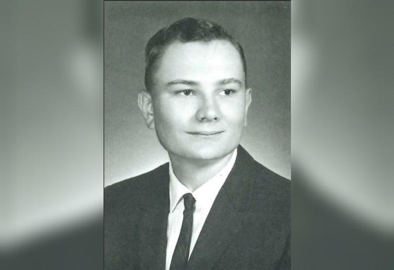 Black and white photo of Ken Frerichs as a high school senior.