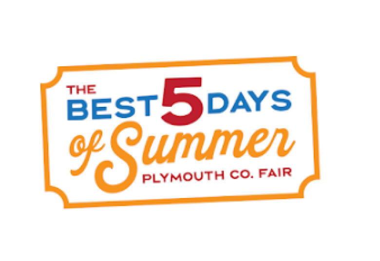 One of the Plymouth County logos: A yellow outline of an event ticket, with the words "The Best 5 Days of Summer Plymouth Co. Fair"