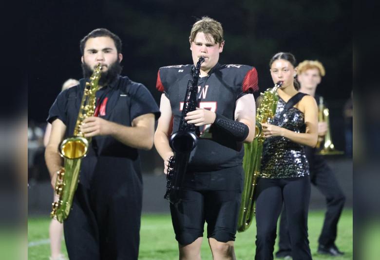 Members of the A-W band entertain fans during halftime of Friday's football game.