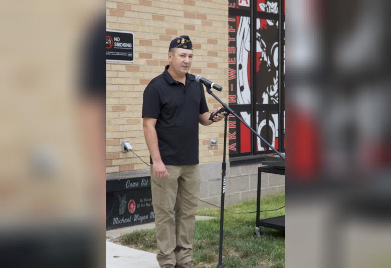 American Legion Commander and shared A-W and West Sioux Transportation Director Jason Jager serves as the speaker of this year’s Flag Raising Ceremony.